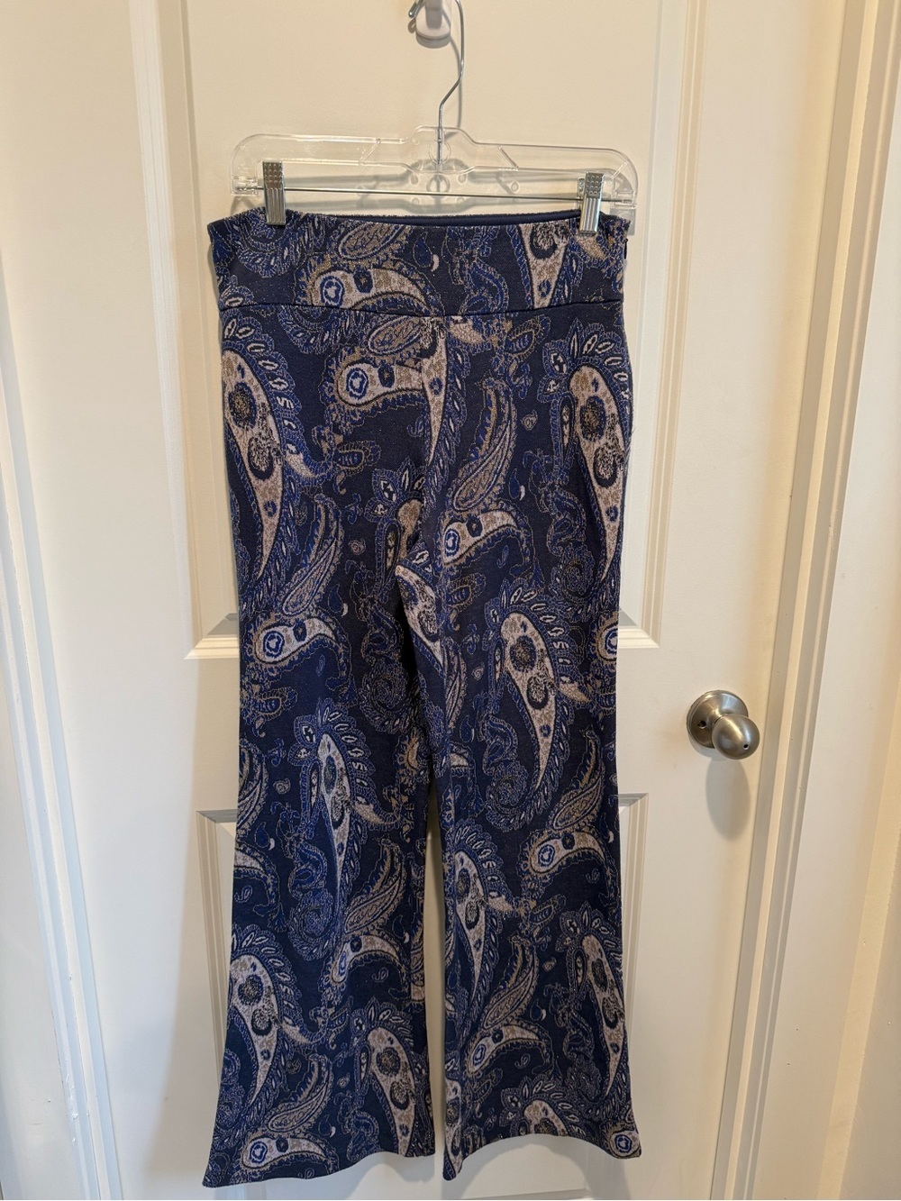 Maeve Anthropologie Paisley Knit Flare Pants Blue Size 6